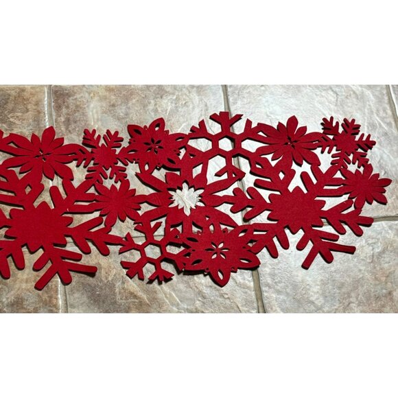 Red Felt Christmas Snowflake Table Runner 56" x 13" - Picture 2 of 6